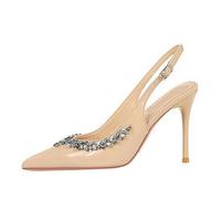 PAYDVOIER Women's Slingback Stiletto Heels Pumps Pointed Closed Toe Dress Pumps Adjustable Strap Wedding Bride Rhinestone Pumps Office Work Shoes Slip-On Prom Party Multi Heel Heights Apricot Size 35