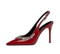 PAYDVOIER Women's Slingback Stiletto Heels Pumps Pointed Closed Toe Dress Pumps Adjustable Strap Wedding Bride Rhinestone Pumps Office Work Shoes Slip-On Prom Party Multi Heel Heights Claret Size 35