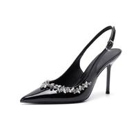 PAYDVOIER Women's Slingback Stiletto Heels Pumps Pointed Closed Toe Dress Pumps Adjustable Strap Wedding Bride Rhinestone Pumps Office Work Shoes Slip-On Prom Party Multi Heel Heights Black Size 34