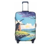 PAYDYLONA Beautiful River Windmill Printed Travel Luggage Cover-Scratch-Resistant,Waterproof & Dustproof, a Must-Have Travel EssentialL