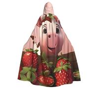 PAYDYLONA Cows and Strawberries Printed Adult Hooded Cape Robe â€“ Renaissance Medieval Costume, Magician Cosplay for Halloween