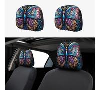 PAYDYLONA Gorgeous Black ButterflyPrinted Car Headrest Covers-Knitted Elastic Breathable Simple Dust Covers, for Most Car Models