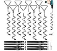 Payivsve Ground Anchor Trampoline Set of 8 - with 8 Straps (2.5 m Length) - Heavy Duty Ground Anchors Resist High Wind, Ideal for Outdoor Trampoline