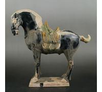 PAYNAN 20cm Chinese Style Ornaments Tang Sancai Black Horse War Horse Porcelain Home Furnishings