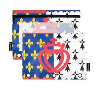 Pays de la Loire Flag Pencil Pouch 3 Ring Binder Zipper Binder Pencils Bags Pink School Clear Binders Pockets Boys 9.8" x 7.1", 2 Packs