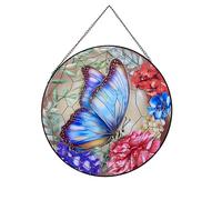 Payutou Butterfly Hanging Stained Glass for Windows,20cm/7.87inch Hand-Painted Sun Catcher Garden Hangings Christmas Mother's Day, Valentine's Day Ornaments Festival Gift (B style)
