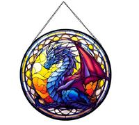 Payutou Celestial Dragon Suncatcher Stained Glass,Halloween Hanging Stained Glass for Windows,20cm/7.87inch Hand-Painted Suncatcher Garden Hangings Thanksgiving Fall Christmas Festival Gift