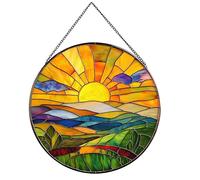 Payutou Hanging Stained Glass for Windows,20cm/7.87inch Sunrise Stained Glass Suncatcher Garden Hangings Christmas Mother's Day, Valentine's Day Ornaments Festival Housewarming Gift