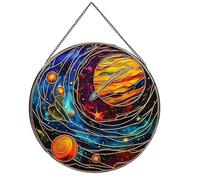 Payutou Moon and Stars Hanging Stained Glass for Windows,20cm/7.87inch Hand-Painted Sun Catcher Garden Hangings Birthday Christmas Mother's Day, Valentine's Day Ornaments Festival Gift