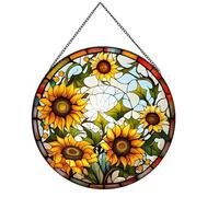 Payutou Sunflower Stained Glass Suncatchers for Windows,Hanging Stained Glass Suncatcher,20cm/7.87inch Hand-Painted Suncatcher Christmas Mother's Day, Valentine's Day Ornaments Festival Gift