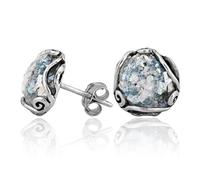 Paz Creations Women's 925 Sterling Silver Roman Glass Patina Stud Earrings - Handcrafted Round-Cut Ball Earring - Unique Natural Organic Jewelry For Her, Metal, roman glass