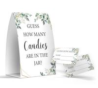 Pazag Guess How Many Candies are in The Jar, Greenery Baby Shower Games, Greenery Theme Baby Shower - One Sign and 50 Cards (GES06)
