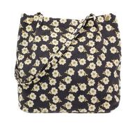 PAZIMIIK Corduroy Tote Bags for Women Travel Reusable Grocery Shopping Shoulder Go-to Everyday Bag for Work, Flower Black, M