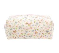 PAZIMIIK Cozy Makeup Bag Travel Cosmetic Bag for Women Soft Toiletry Bag Aesthetic Makeup Organizer Portable Large Zipper Pouch for Skincare Beauty Accessories Brushes Ribbing Floral Beige, Ribbing