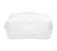 PAZIMIIK Cozy Makeup Bag Travel Cosmetic Bag for Women Soft Toiletry Bag Aesthetic Makeup Organizer Portable Large Zipper Pouch for Skincare Beauty Accessories Brushes, Waffle Check White, Vintage