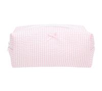 PAZIMIIK Cozy Makeup Bag Travel Cosmetic Bag for Women Soft Toiletry Bag Aesthetic Makeup Organizer Portable Large Zipper Pouch for Skincare Beauty Accessories Brushes Stripe Pink, Gauze Strawberry