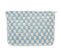 PAZIMIIK Knitted Checkered Makeup Bag Large Zipper Make Up Accessory Pouch for Purse Cosmetic Brush Bag for Travel Essential Arctic Blue N