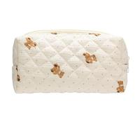 PAZIMIIK Vintage Quilted Makeup Bag Cosmetic Pouch for Brushes Pencils and Travel Make Up Accessories for Women and Girls, Bear Beige, Vintage