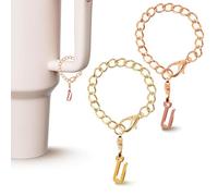 PAZLOG 2PCS Letter Charm Accessories For Stanley Cup, Gold & Rose Gold A-Z Initial Chain Water Bottle Name Id Charms for Stanley 30&40 oz, Tumbler,Yeti, Simple Modern Cups Handle (U, Rose gold & Gold)