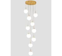 PAZWAHF 10-Light Chandeliers Modern Raindrop Pendant Lighting Milk White Glass Ball Lampshade Dome Long Chandelier for Foyer Entryway Stairwell Ceiling Fixture