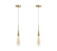 PAZWAHF 2 PCS Nordic-Style Small Pendant Light,Glass Droplets Chandelier,Creative Personality Metal LED Lamps for Kitchen Dining Room Living Room Entryway Foyer(3W)