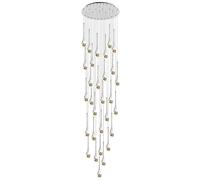 PAZWAHF 30-Light LED Chandeliers Dimmable 3CCT High Ceiling Crystal Pendant Lights Fixtures 19fts (6m) Raindrop Spiral Dome Long Chandelier For Foyer Entryway Stairwell Lighting