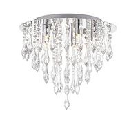 PAZWAHF 5-Light Crystal Ceiling Light,Modern Chandeliers with Crystal Droplets,Chrome Finish,Elegant Flush Mount Ceiling Lighting for Bedroom（G9）