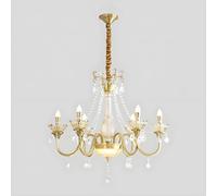 PAZWAHF Elegant European-Style Crystal Chandelier with Solid Brass Ceiling Mount and Body for Living Room Dining Room Bedroom Lighting
