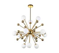 PAZWAHF Large Chandelier for Living Room,Golden Pendant Light of Dandelion, Milky White Spherical Glass Shade,Modern Ceiling Hanging Light for Indoor Bedroom