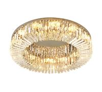 PAZWAHF LED K9 Crystal Stainless Steel Flush Mount Ceiling Lighting,19.7 60W,3 Color Temperature Adjustable,for Living Room Bedroom Cafe Dining Room Club