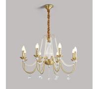 PAZWAHF Vintage Style Brass Chandelier with Adjustable Hanging Chain, Crystal and Pearl Accents for Dining Room & Foyer Lighting