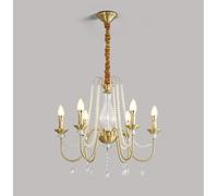 PAZWAHF Vintage Style Brass Chandelier with Adjustable Hanging Chain, Crystal and Pearl Accents for Dining Room & Foyer Lighting