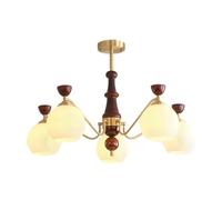 PAZWAHF Vintage Style Chandelier with Antique Bronze Finish & Walnut Wood, Matte Glass Shade for Soft Glow,Suitable for Living Room, Dining Room, Bedroom