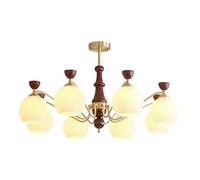 PAZWAHF Vintage Style Chandelier with Antique Bronze Finish & Walnut Wood, Matte Glass Shade for Soft Glow,Suitable for Living Room, Dining Room, Bedroom