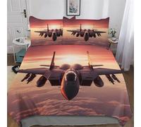 PAZZK Airplane Fighter 3D Printed Duvet Cover Set with Pillowcase Soft Microfiber Bedding Set Comforter Cover for Adults Teenager Kids 2PCs with Zipper Closure Quilt Covers Single (135x200cm)