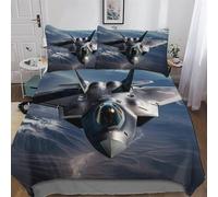 PAZZK Airplane Fighter Bedding Set Duvet Cover 2 PCs With Pillowcases Ultra Soft Anti Allergic Quilt Cover Microfiber Comforter Cover Suitable for Children, Teens, Adults Single (135x200cm)
