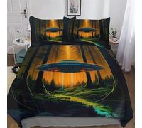PAZZK Alien Spaceship Soft Microfiber Duvet Cover with Pillowcases Wrinkle Free Comforter Cover Zipper Closure Cover Polyester Quilt Covers for Adults Teenager Kids Bedding Single (135x200cm)