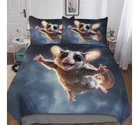 PAZZK Animal Sugar Glider 3D Duvet Cover Set Microfiber Bedding Set Quilt Cover 3 Pieces with Zipper Closure And Pillowcases For Boys, Girls And Teenagers Comforter Cover Double (200x200cm)