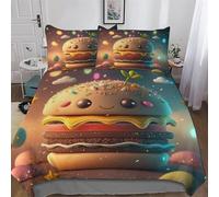 PAZZK Burger 3D Printed Duvet Cover Set Microfibre Soft Quilt Covers Easy Care Quality Comforter Cover Bedding Sets with Pillowcase for Teen Adult Kids Single (135x200cm)