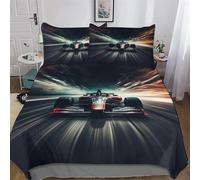 PAZZK F1 Racing Duvet Cover 2PCs, 3D Bedding Sets with Zipper Closure, Microfiber Polyester Quilt Cover with Pillowcase, For Adult Girls Boys Cotton Comforter Cover Single (135x200cm)