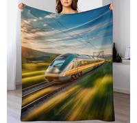 PAZZK Fleece Blanket Express Train Throw for Sofa & Bed, Plush Cozy Fuzzy Blanket, Super Soft And Warm Fluffy Blanket for All Seasons,（130×150cm）