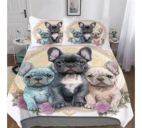 PAZZK French Bulldog 3D Duvet Cover Set Easy Care Quilt Covers With Pillowcases Poly Cotton Soft Bedding Sets 2PCs Set, for Kids Youth Adult Bed Linen Comforter Cover Single (135x200cm)