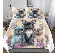 PAZZK French Bulldog Bedding Quilt Cover 3 Pieces Sets Easy Care Super-Soft Polycotton Comforter Cover Comfortable & Durable Duvet Cover with Pillowcases For Boys Girls Double (200x200cm)