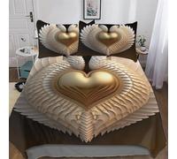 PAZZK Gold Heart Quilt Cover Super-Soft Bedding Set Polycotton Comforter Cover Comfortable & Durable Printed Duvet Cover Sets with Pillowcases for Adults Teenager Kids Single (135x200cm)