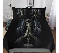 PAZZK Gothic, Skeleton 3D Printed Duvet Cover Set Microfibre Soft Quilt Covers Easy Care Quality Comforter Cover Bedding Sets with Pillowcase for Teen Adult Kids King (220x240cm)