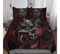 PAZZK Gothic, Skeleton Bedding Set for Girls Boys Adults Comforter Cover Soft Duvet Cover Room Decor Bedspread Cover 2 PCs Set Hypoallergenic Microfiber Poly Cotton Quilt Cover Single (135x200cm)