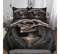 PAZZK Gothic, Skeleton Comforter Cover 3D Print Bedding Set Decorative Duvet Cover Bedspread Cover with Pillowcase Soft Microfiber Zipper Quilt Cover for Kids, Youth And Adult Single (135x200cm)