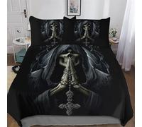 PAZZK Gothic, Skeleton Duvet Cover Set, Bedding Linen Set, Ultra Soft Comforter Cover with Zipper Closure 2 Pieces, Quilt Cover with Pillowcase for Kids, Youth And Adult Single (135x200cm)