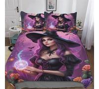 PAZZK Halloween Witch Soft Microfiber Duvet Cover with Pillowcases Wrinkle Free Comforter Cover Zipper Closure Cover Polyester Quilt Covers for Adults Teenager Kids Bedding Single (135x200cm)