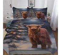 PAZZK Highland Cow Xmas 3D Printed Bedding Set Comforter Cover 3 PCs with Pillowcases with Zipper Closure for Adults Teenager Kids Quilt Cover Soft Anti-allergic Duvet Cover King (220x240cm)